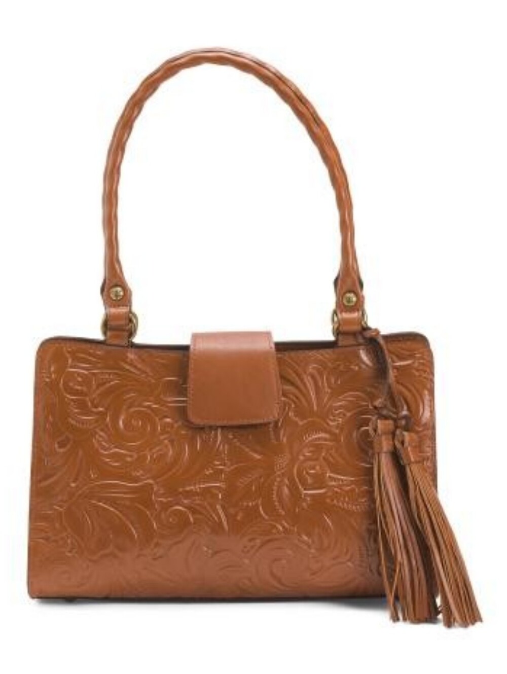 Patricia Nash Rienzo Tan Embossed Leather Satchel with Tassel NWT